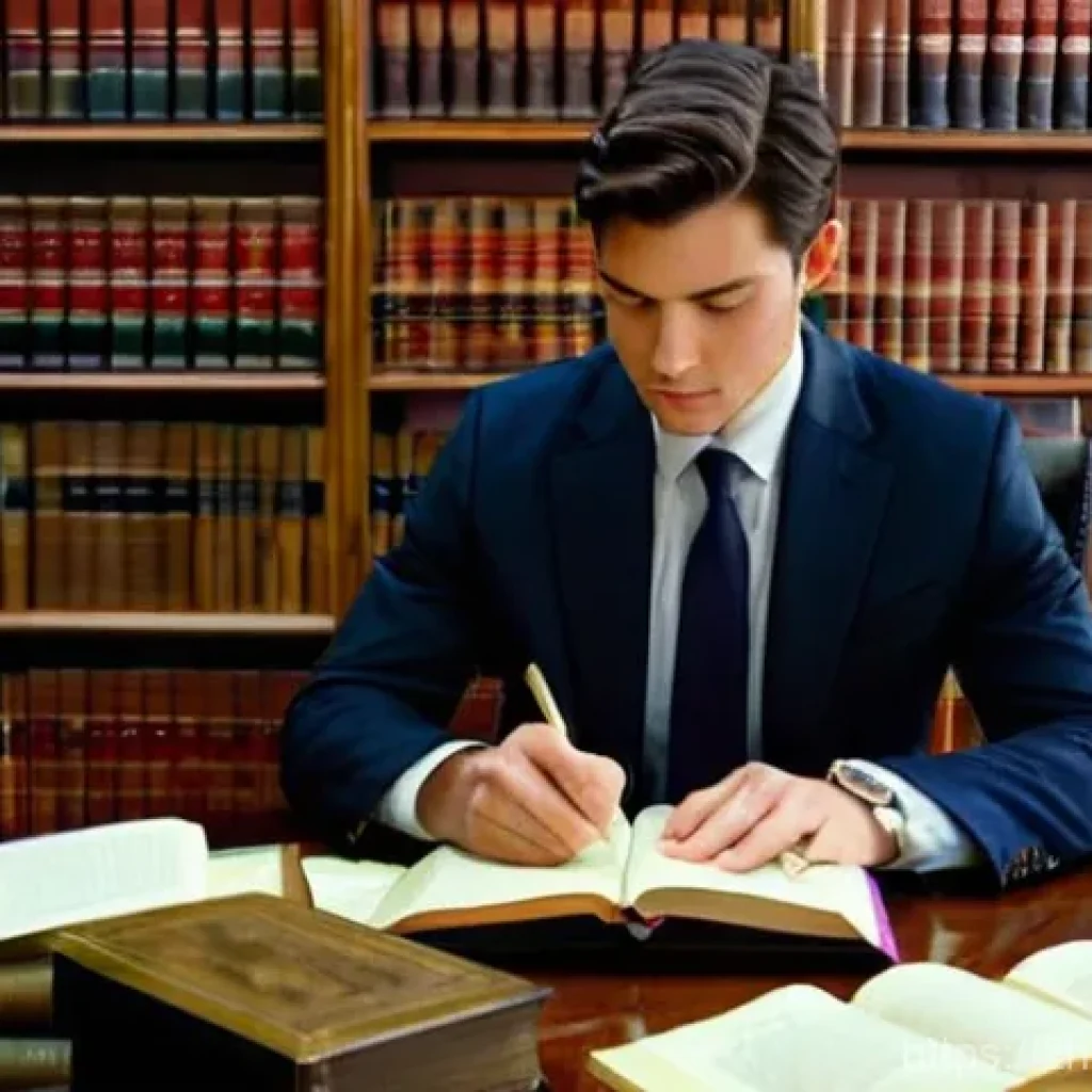 변호사 실무 초보자 팁 - **Prompt 1: The Foundations of Law**
A young, determined professional in their late 20s or early...