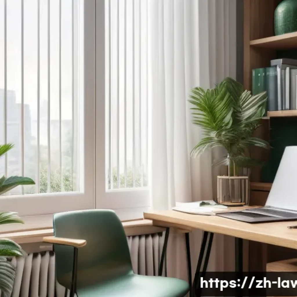 변호사 시험 합격을 위한 심리 전략 - A modern, tranquil study space designed for intense exam preparation, featuring a clean desk with ne...