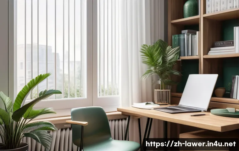 변호사 시험 합격을 위한 심리 전략 - A modern, tranquil study space designed for intense exam preparation, featuring a clean desk with ne...
