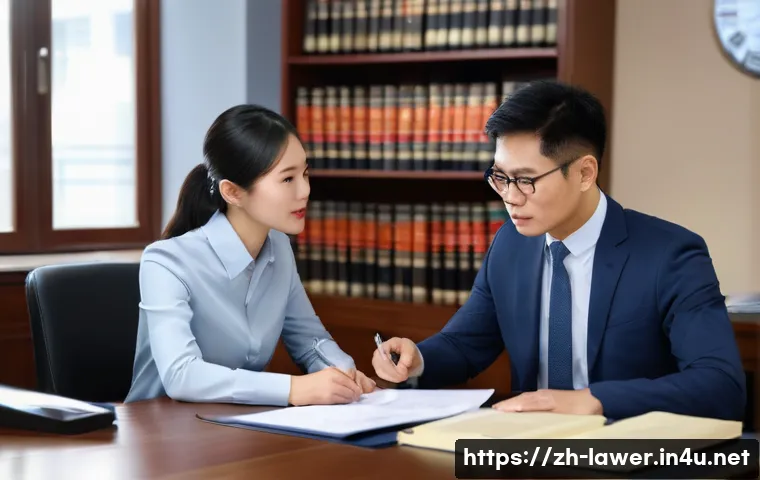 법률 변호사 업무 절차 - A professional lawyer&rsquo;s office scene with a middle-aged Chinese male lawyer attentively listening to...