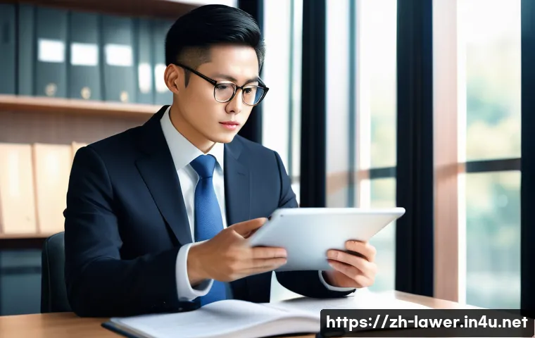 법률 변호사로서의 자기계발 방법 - A modern Chinese lawyer in a sleek, professional office setting, wearing a tailored dark suit and gl...