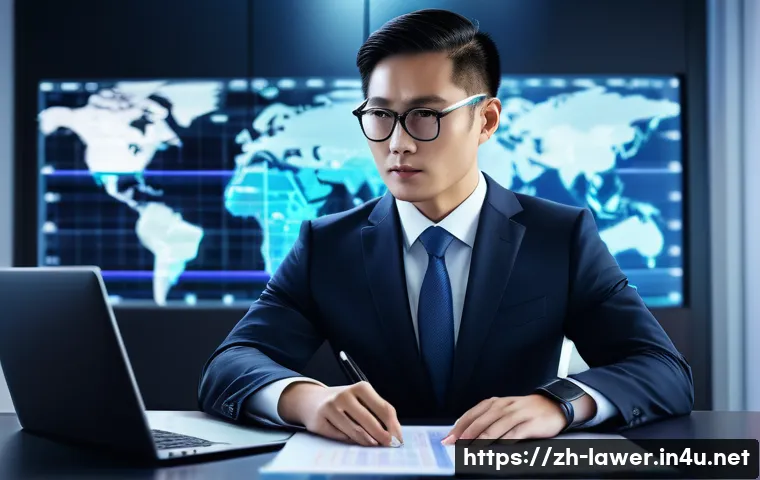 변호사 경력 중간 전환 전략 - A modern Chinese professional lawyer in a sleek office setting, wearing formal business attire with ...