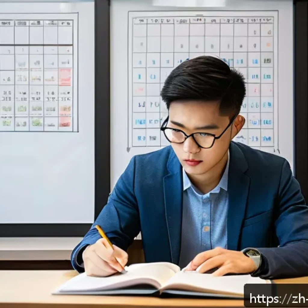 변호사 실기 시험 체크리스트 - A modern Chinese study room with a young adult in casual professional attire sitting at a clean desk...