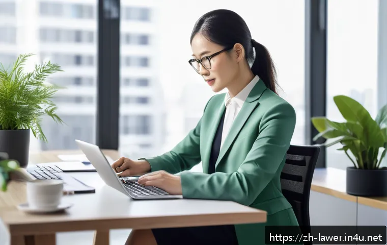 변호사로서 직업 만족도를 높이는 방법 - A modern professional lawyer sitting at a sleek desk in a bright office, focused on prioritizing dai...