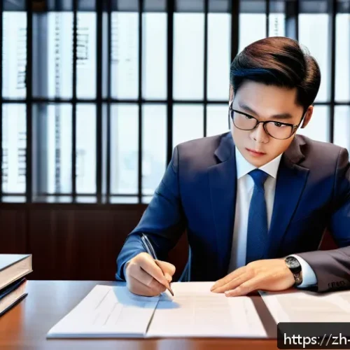 변호사 실무에서 자주 발생하는 문제 - A modern office scene with a professional lawyer carefully reviewing a detailed contract document un...