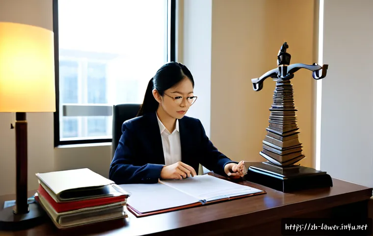 변호사 업무를 통해 얻는 기술과 교훈 - Photorealistic legal professional in a modern office, thoughtfully reviewing an organized case file ...